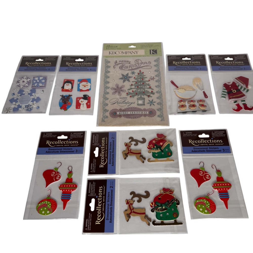 Christmas Dimensional Stickers and Rub-Ons Craft Lot 9pk Crafting Scrapbooking